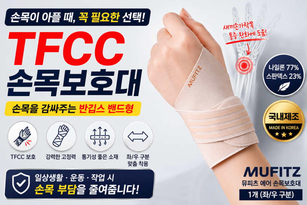 TFCC 손목보호대 추천, 뮤피츠 에어 손목보호대 TFCC 건초염 터널증후군 아대 반깁스 밴드 제품 이미지