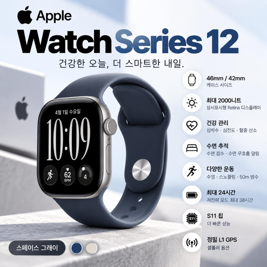 Apple Watch 애플워치 시리즈 12 스페이스그레이 42mm GPS 셀룰러 출시 제품 이미지