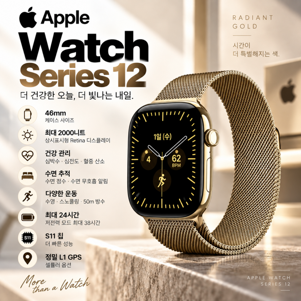 Apple Watch 애플워치 시리즈 12 46mm 레디언트 골드 GPS 셀룰러 출시 제품 이미지