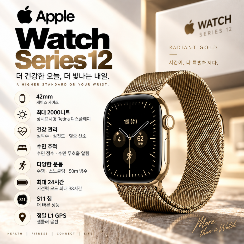 Apple Watch 애플워치 시리즈 12 42mm 레디언트 골드 GPS 셀룰러 출시 제품 이미지