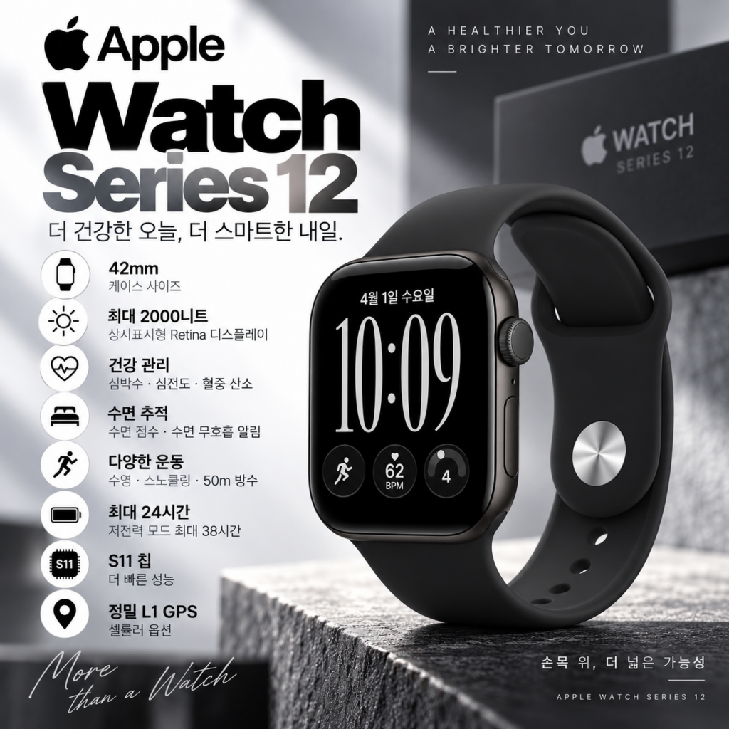 Apple Watch 애플워치 시리즈 12 42mm 블랙 GPS 셀룰러 출시 제품 이미지