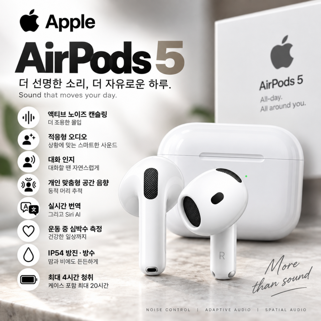 Apple 애플 에어팟 5 화이트 무선 이어폰 출시 제품 이미지