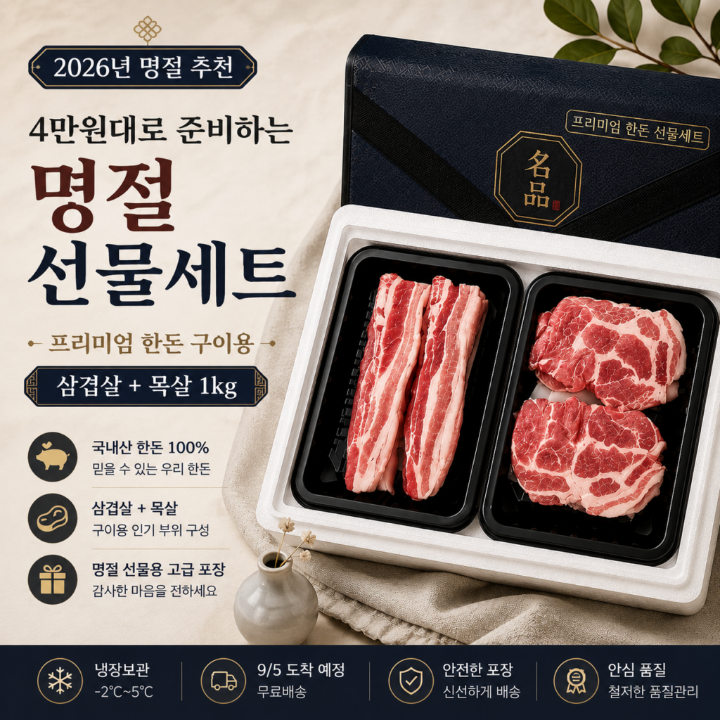 문경쑥돈 프리미엄 국내산 한돈 2종 삼겹살 목살 1kg 최저가 2만원대 추석 선물세트 추천 제품 이미지