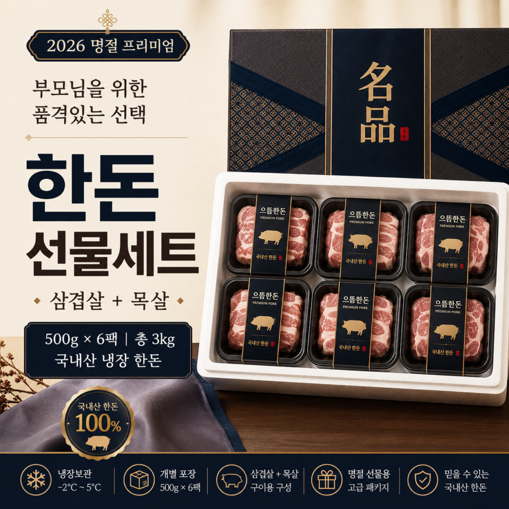 10만원 이하 명절 가족 식사 구이메뉴 추천 국내산 으뜸한돈 구이용 3kg 선물세트 제품 이미지